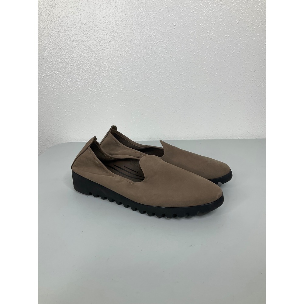 Aetrex Liz Taupe‎ Brown Leather Orthotic Slip On Loafers Platform Shoes BW502W 7